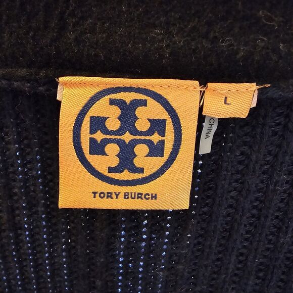 Tory Burch Long Cardigan Women's L Navy Wool Blend Open Front Sweater Coatigan - Picture 3 of 8